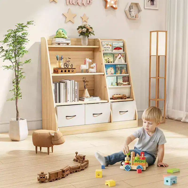Kids Bookshelf, Toy Storage Cabinet, Kids Toy Organizer, Bookcase Footboard, Bookshelf for Kids, White
