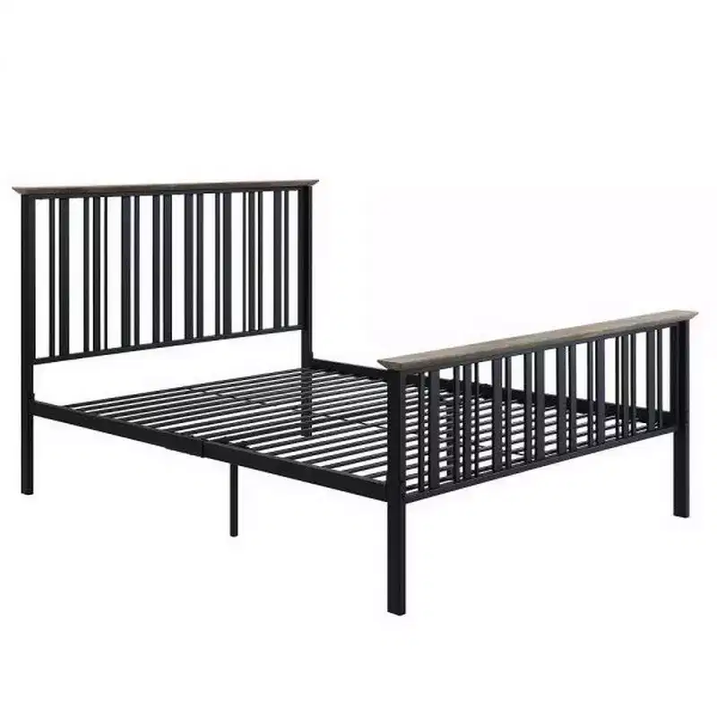 Royal Hampton Full Bed with Slatted Metal Frame, MDF Wood, Oak Brown and Black