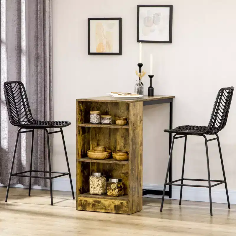Rattan Counter Height Barstools Set of 2 Steel Frame Footrest 26