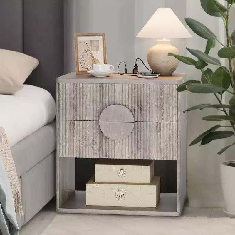 Density Board Bedside Table with Wave Pattern, Durable Construction, Modern Design, Space-Saving, Easy Assembly
