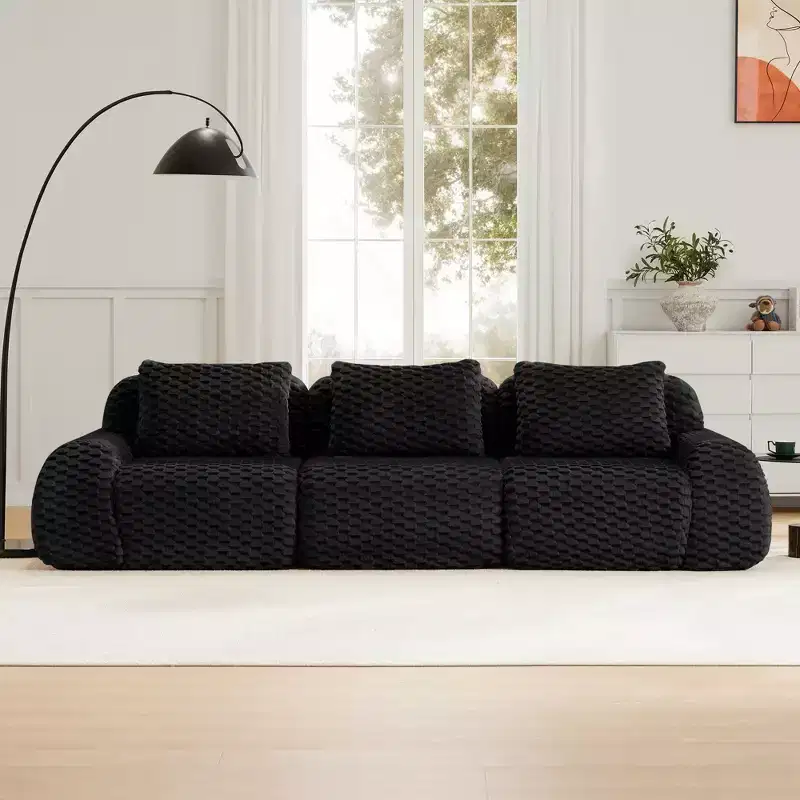 114 Modular Sectional Sofa Flannelette 3-Seater Deep Seat Buckle No Assembly Black