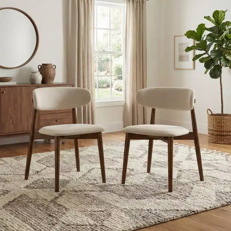 Roundhill Furniture Arnott Upholstered Dining Chairs, Set of 2, Walnut Finish