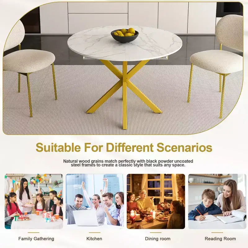 GDFStudio Renee Modern Extendable Round Dining Table with X-shaped Base