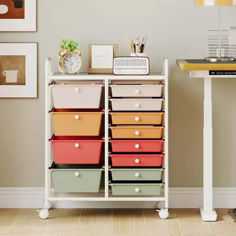 Costway 12-Drawer Rolling Storage Cart with Removable Drawers & Lockable Casters for Office Macaron Multicolor