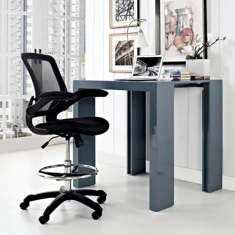 Adjustable Height Drafting Chair with Mesh Back & Rolling Casters
