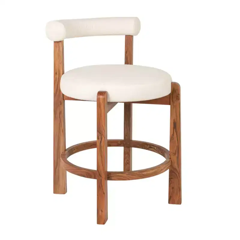Storied Home Acacia Wood & Boucle Counter Height Bar Chair