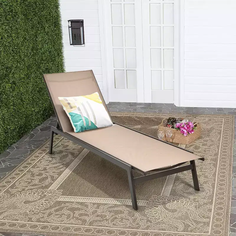 Costway Patio Lounge Chair Chaise Recliner Back Adjustable Garden Deck Brown\Black