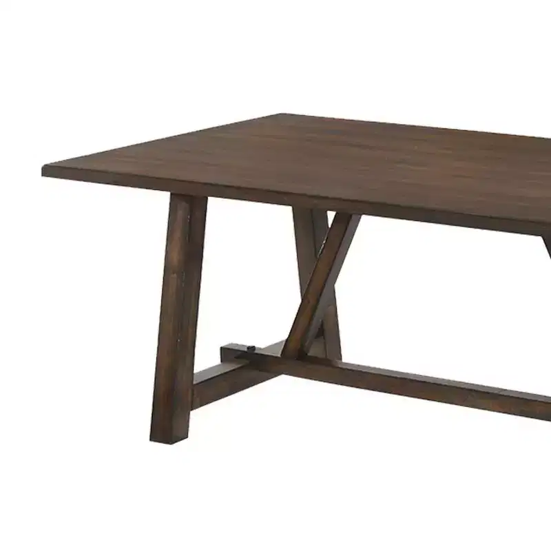 Rectangle Dining Table Dark Oak Finish Trestle Base Seats 6 Wood Composite 72