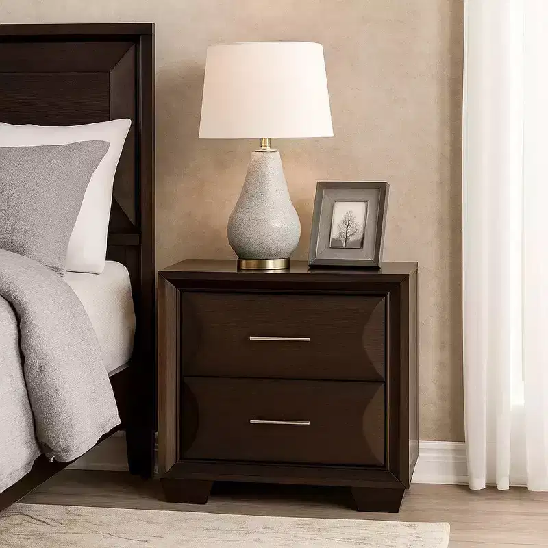 Royal Hampton Nightstand, 2 Drawers, Espresso Brown Solid Wood, 27 Inch