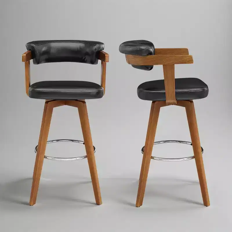 Art Leon Set of 2 Faux Leather Upholstered Swivel Barstool With Solid Wood Frame