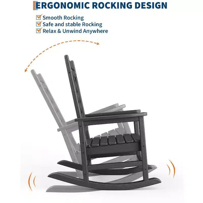 Outdoor Adirondack Rocking Chairs,All-Weather HDPE Adirondack Rocker Chair, Front Porch Rocker Chairs for Patio Lawn Porch Deck