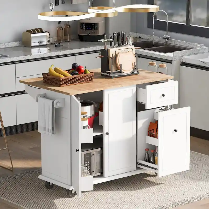 53.9 Kitchen Island Cart with Drop Leaf on Wheels
