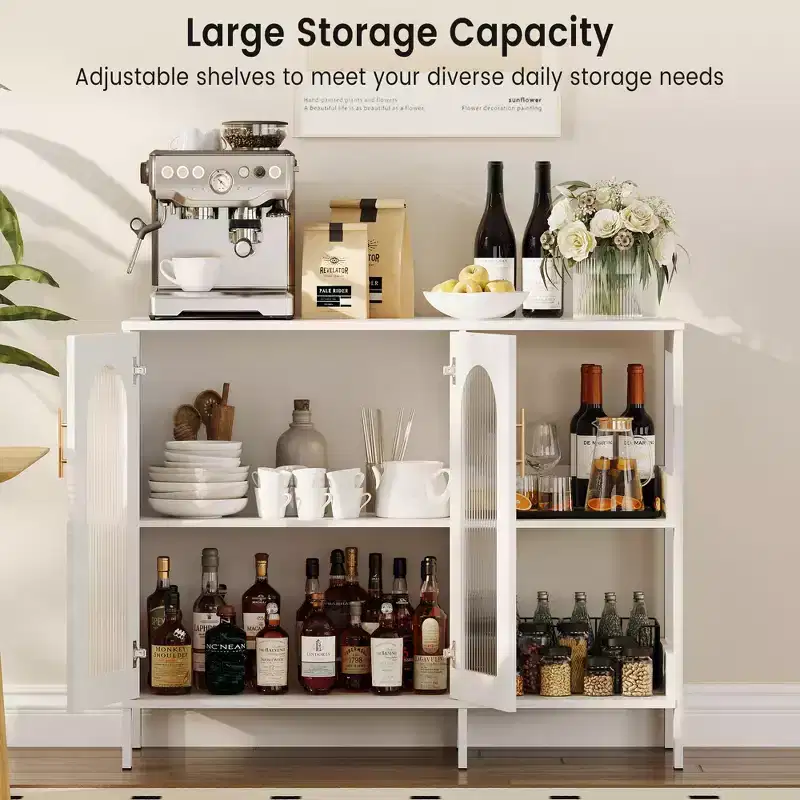 White 2-Pack Storage Cabinet with Ripple Glass Door & Open Shelves, 2-Tier