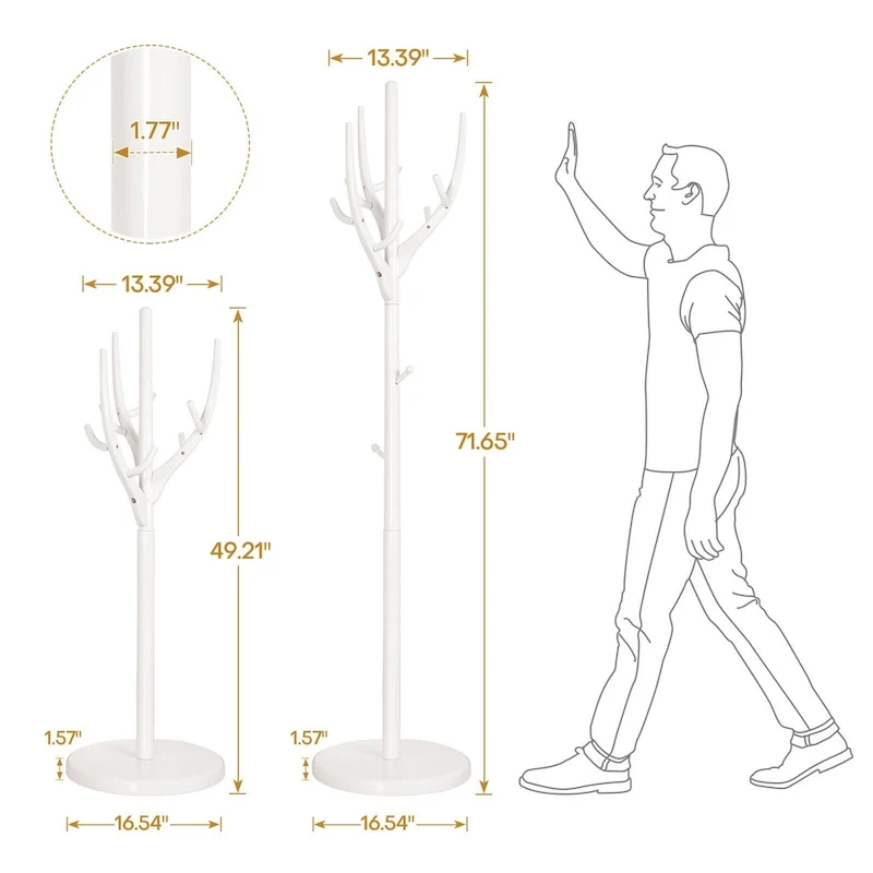 Adjustable Tree-branch Coat Rack Freestanding, Rubberwood Coat Tree - 16.54Dia. x 71.65H
