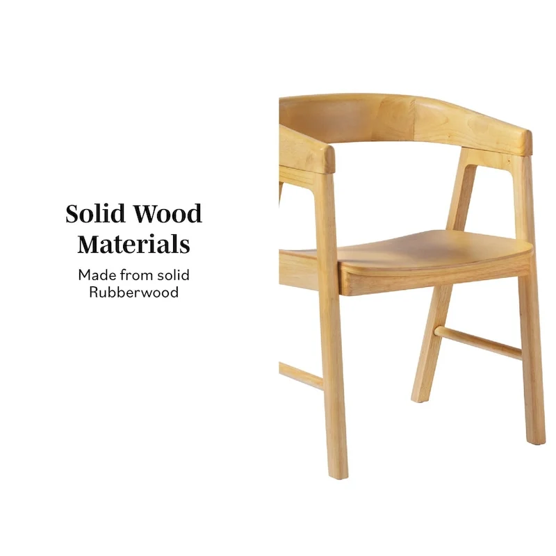 Modern Solid Wood Rounded Back Dining Chair with Armrests, Set of 2