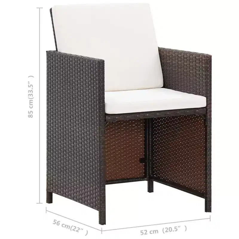 vidaXL Patio Chairs with Cushions 2 pcs Poly Rattan Brown