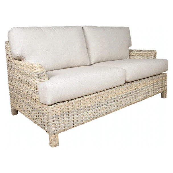 Outdoor Full Sofa Grasscloth Buff Wicker Two-Seat Patio Lounge
