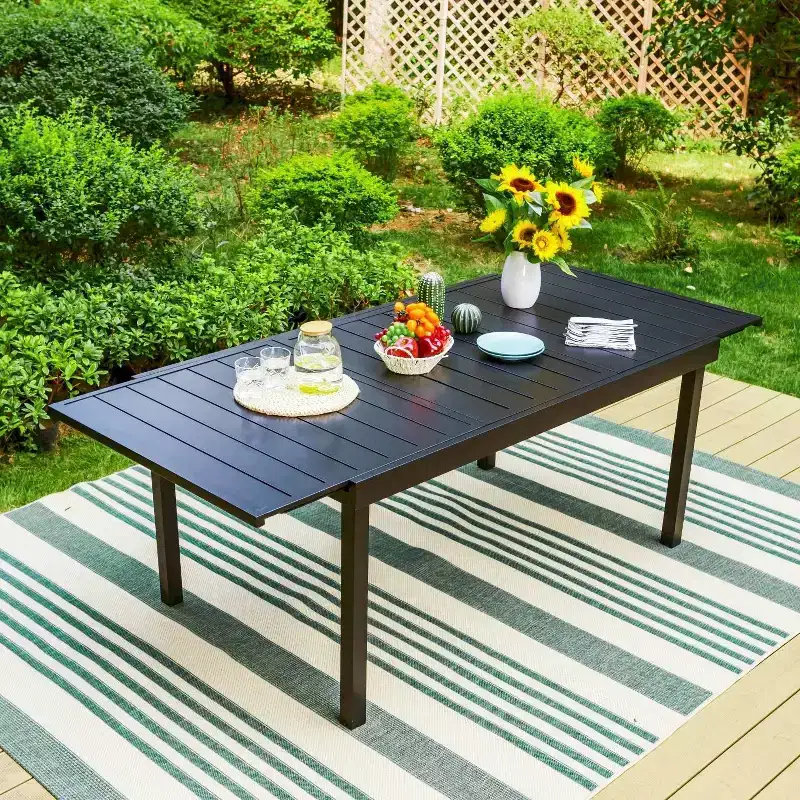 7pc Patio Set with Expandable Table & Lightweight Aluminum Frame Stackable Sling Chairs - Captiva Designs: Outdoor Furniture Set for 6