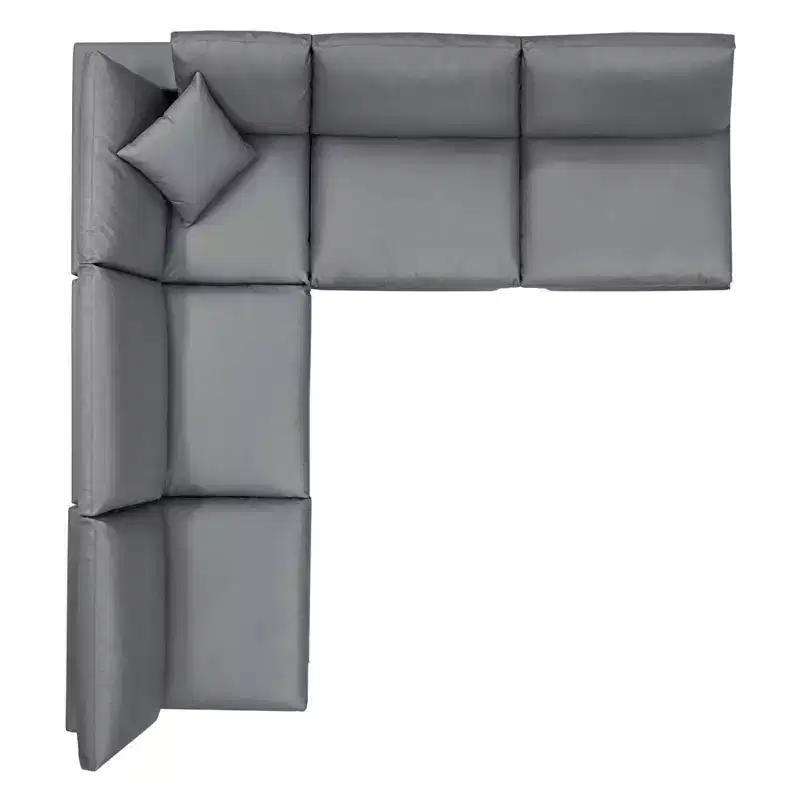 5pc Commix Down Filled Overstuffed Vegan Leather L-Shaped Sectional Sofa Set Gray - Modway: Plush Comfort, Modern Home Furniture