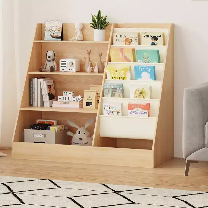 SUGIFT 4-Tier Kids Bookshelf and Toy Storage, 5 Layer Fabric Toddler Bookshelf, Kids Toy Storage Organizer, Sling Kids Bookcase