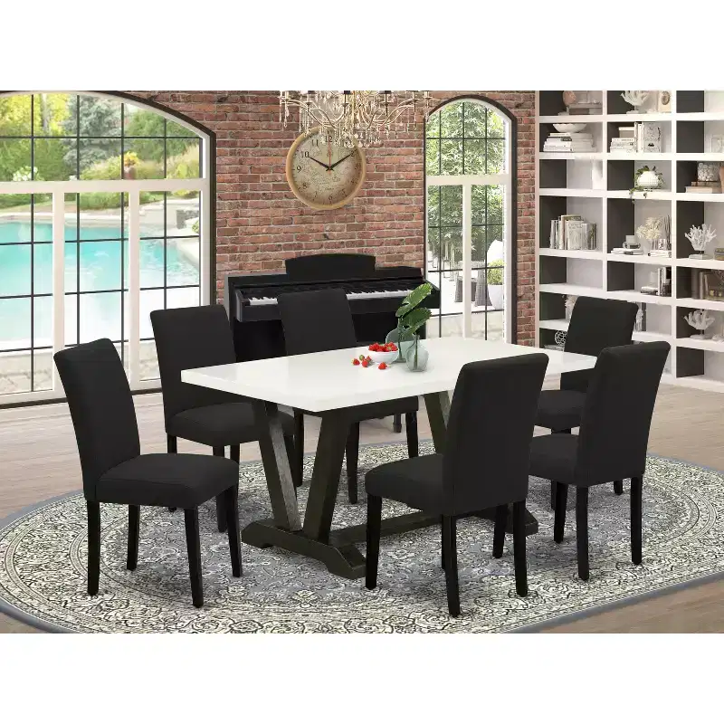 HomeStock 7 Piece Multi-Color Linen Fabric Parsons Dining Set