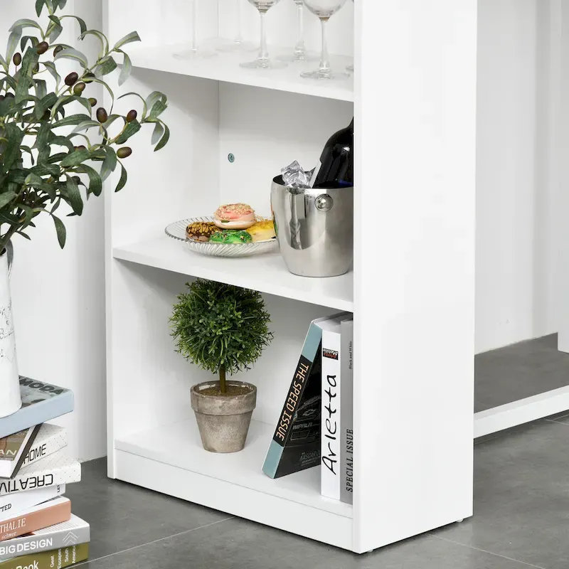 Bar Table with 3-Tier Storage Shelf | Metal Frame | Thick Tabletop | Kitchen Pub Desk | White
