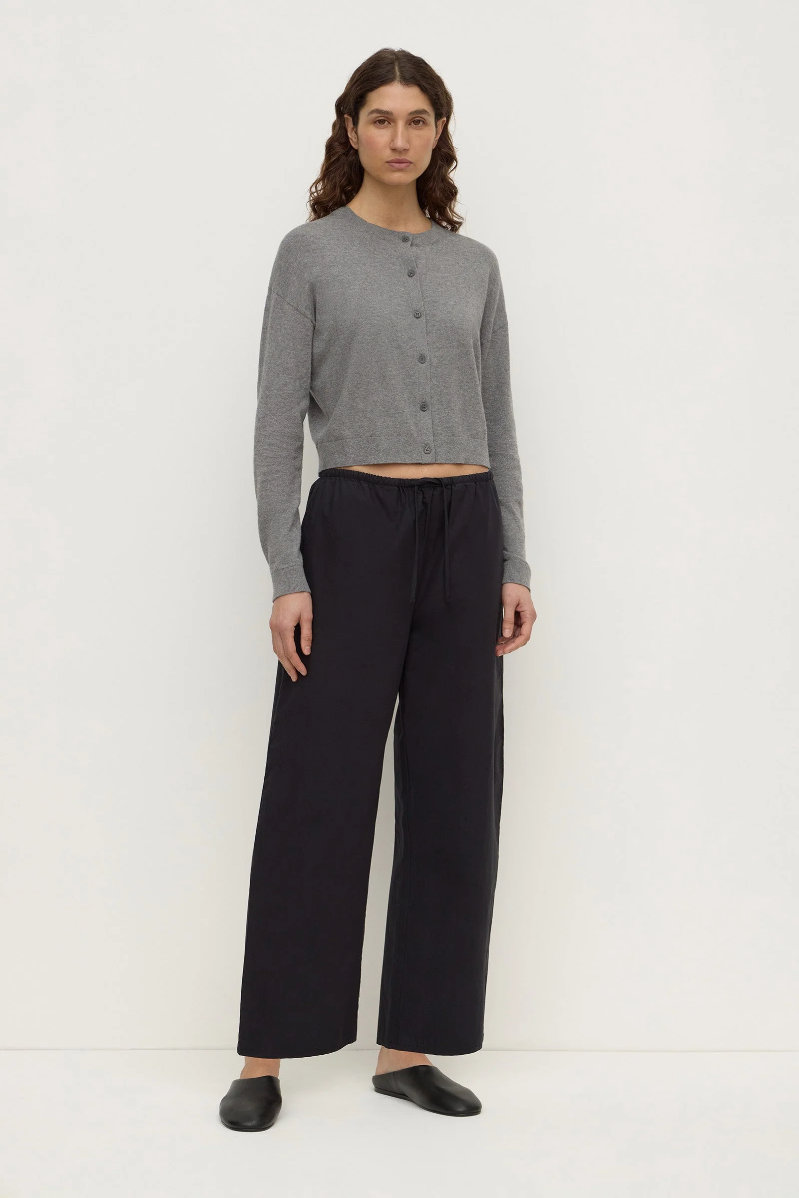 Black Cotton Barrel Leg Pant