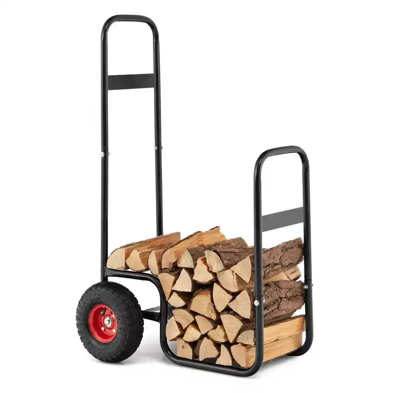 Firewood Log Cart with Wear Resistant and Shockproof Rubber Wheels