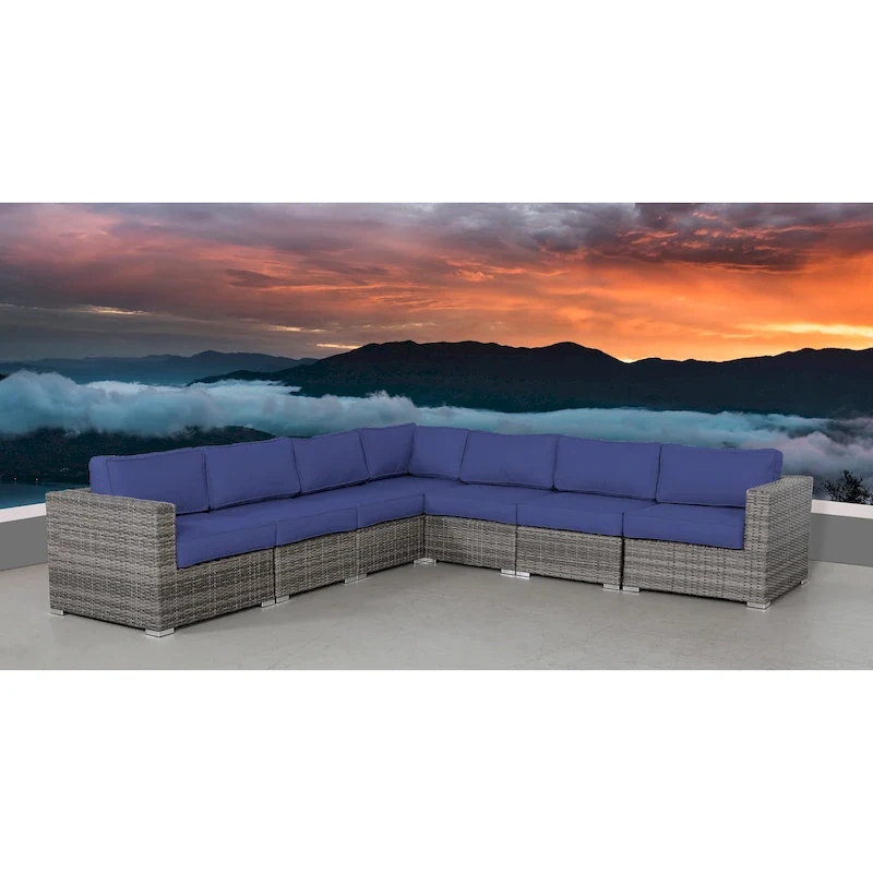 LSI 122 Wide Outdoor Wicker Reversible Patio Sectional with Sunbrella Cushions
