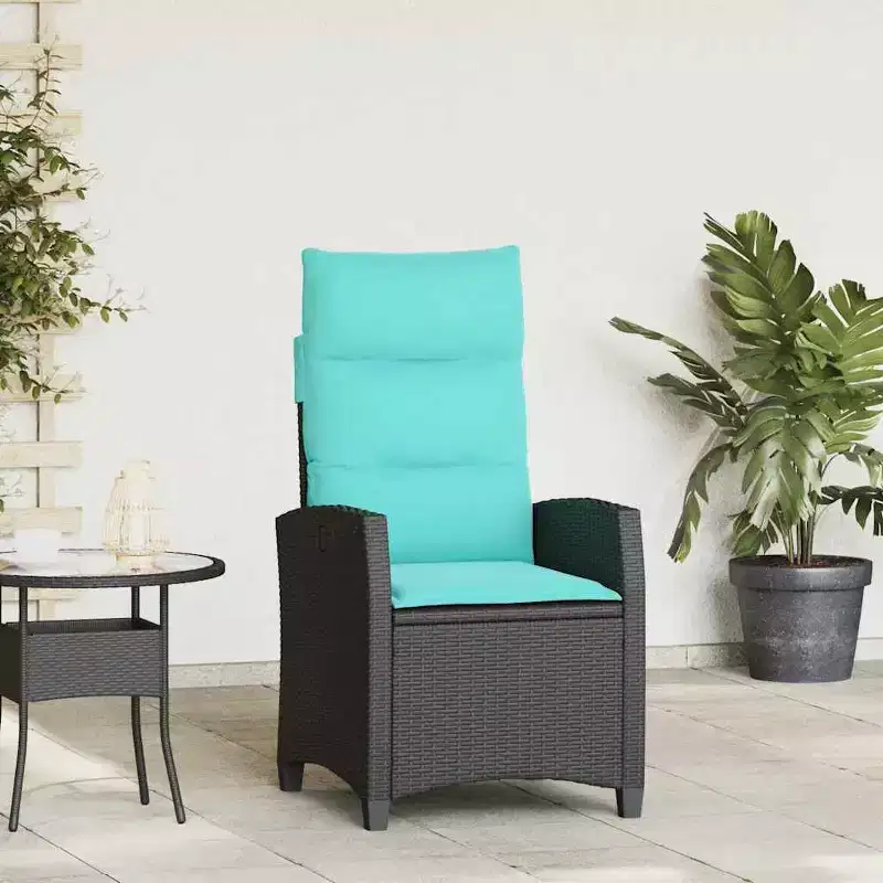 vidaXL Reclining Garden Chair in Poly Rattan with Side Table