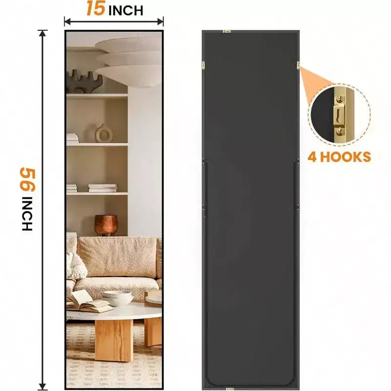 Full Length Mirror Standing Large Floor Mirror with Aluminum Frame Black Bedroom Living Room Bathroom Anti Fog Clear Glass