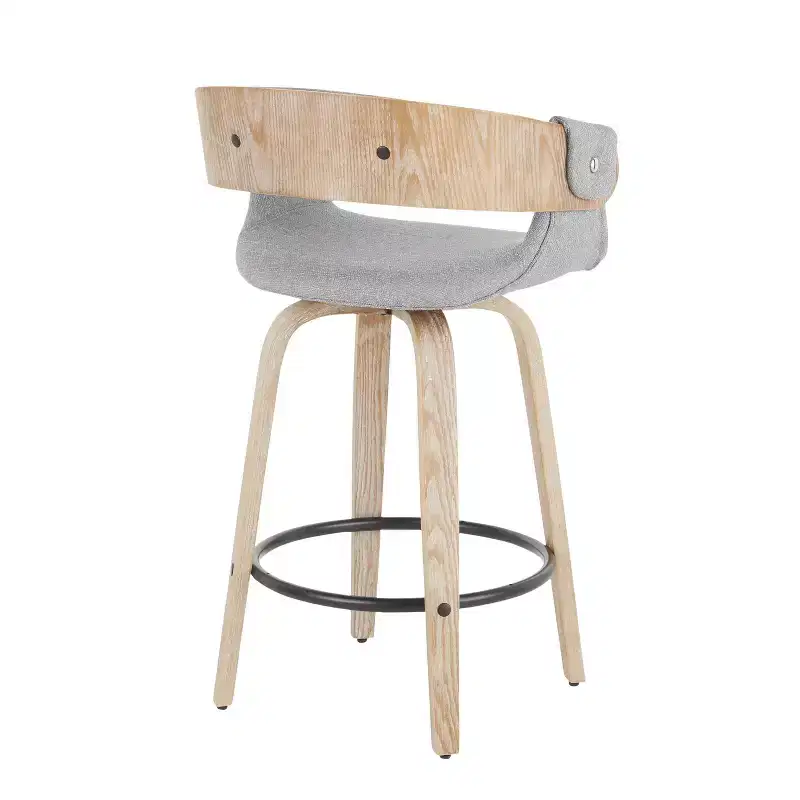 Set of 2 Upholstered Counter Height Barstools Gray/White Wash