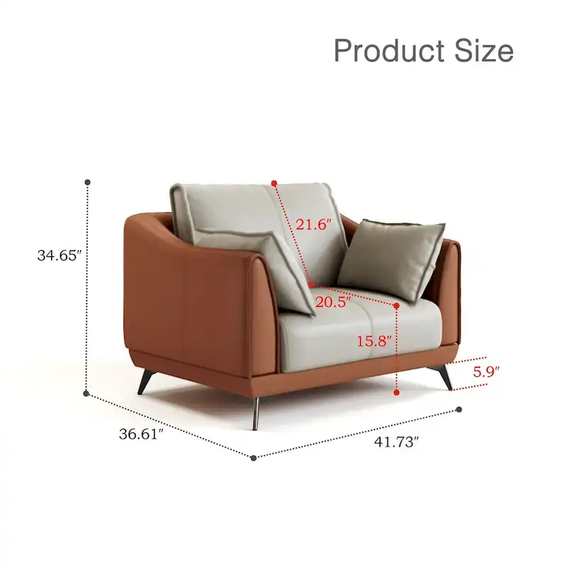 Orange Faux Leather Accent Chair with Black Legs, Single Seat