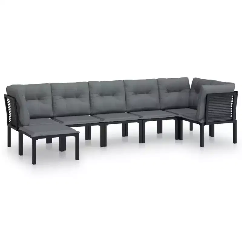 vidaXL 7 Piece Patio Lounge Set Black and Gray Poly Rattan