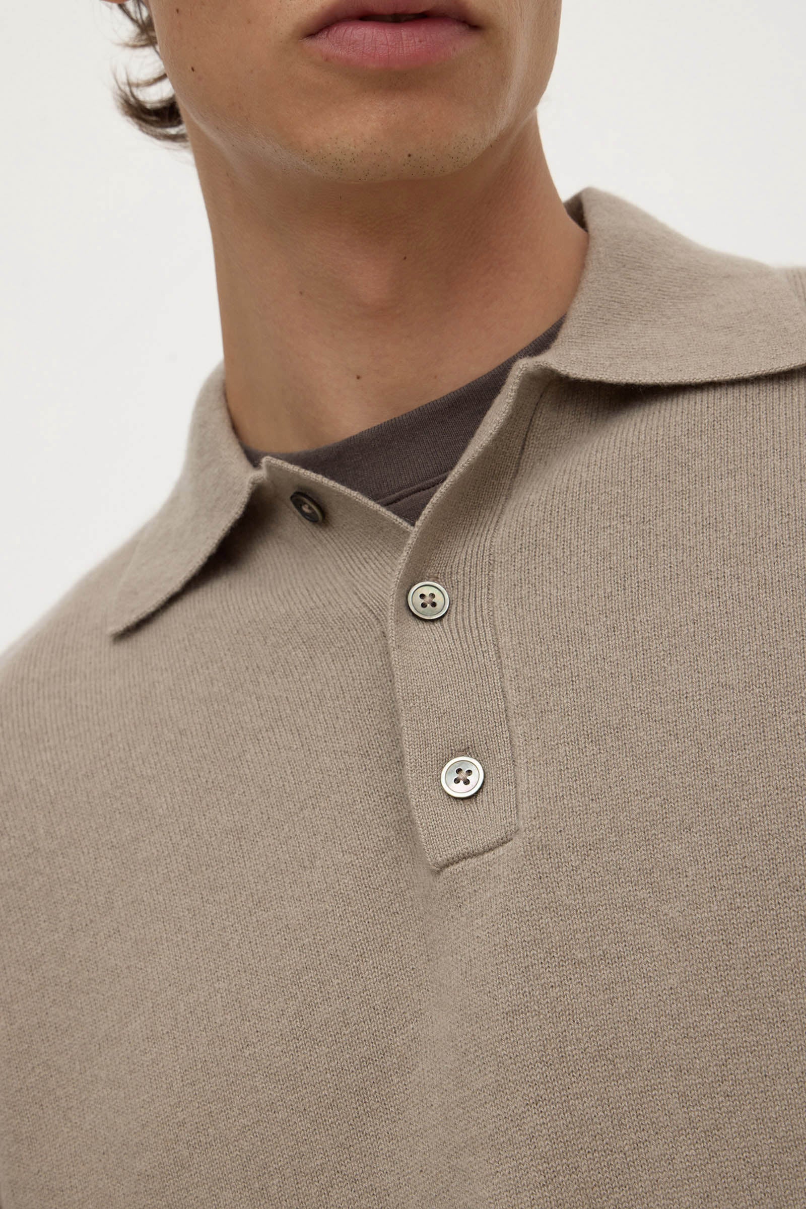 Ash Grey Cashmere Polo Knit