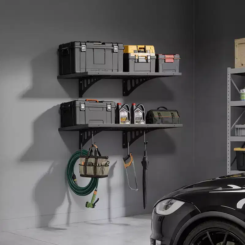 2-Tier Wall-Mounted Steel Garage Shelving, 2x3 ft, 560 lbs Capacity, Black