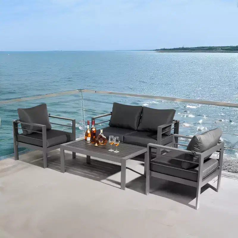 Karl Home Dark Gray 4-Piece Aluminum Patio Conversation Set with Dark Gray Cushions