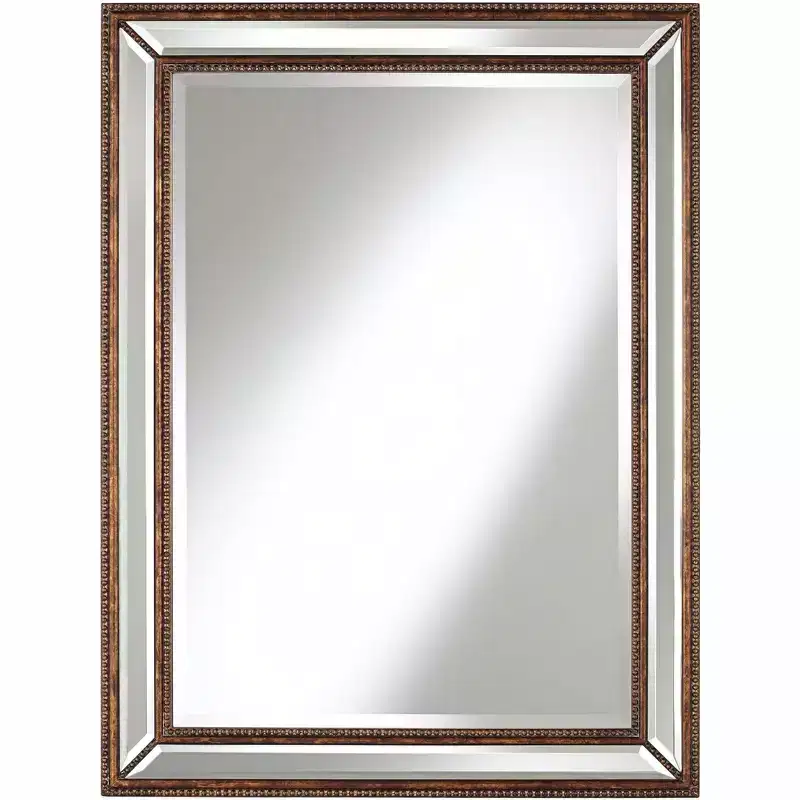 Uttermost Palais Round Vanity Decorative Wall Mirror Vintage Rustic Beveled Mottled Bronze Beaded Frame 30 Wide for Bathroom Bedroom Living Room Home