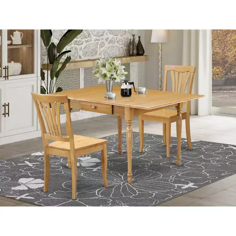 3-Piece Drop-Leaf Dining Table Set for Small Spaces, Natural Brown Oak