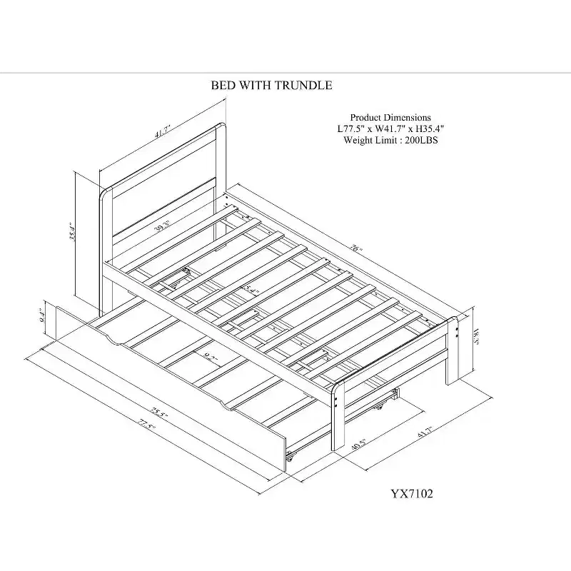Acekool Modern Twin Platform Bed Frame with Trundle, Twin Over Full Bunk, Guardrail & Ladder, Wood Slats, No Box Spring, Gray