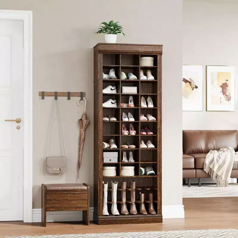 10 Tier Shoe Storage Cabinet, Tall Wooden Shoe Rack with 30 Cubbies, Freestanding Entryway Shoe Organizer for Entryway, Living Room