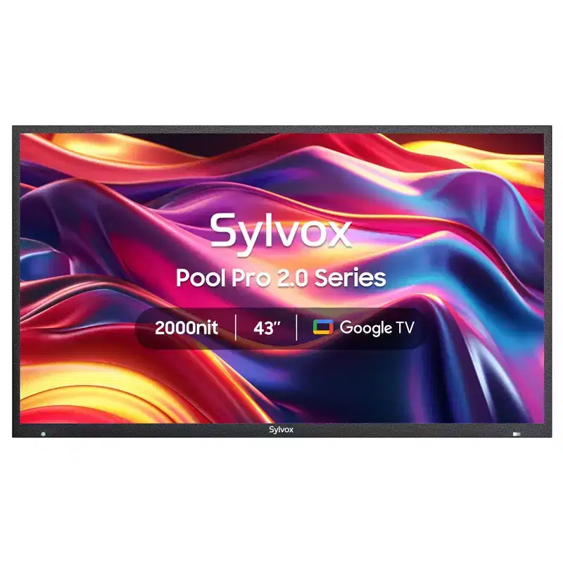 SYLVOX Outdoor Smart TV, 43 4K 2000nits Full Sun Outside TV, IP55 Waterproof, Latest Google TV with Dobly Atmos (Pool Pro 2.0)