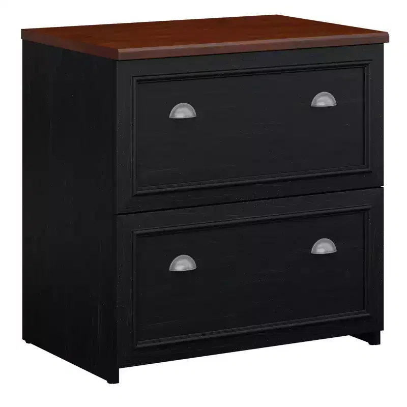 2 Drawer Fairview File Cabinet Antique Black - Bush Furniture: Lateral, Elegant Design, Cherry-Brown Top