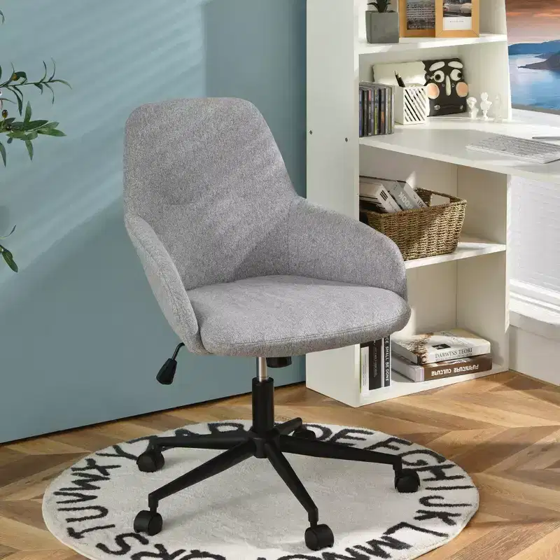 Linen Accent Office Chair Adjustable Rolling Swivel Task Chair with Armrest