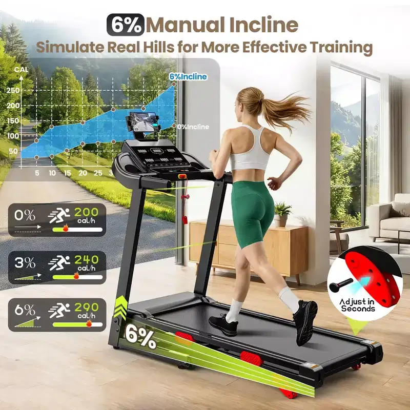 3.75HP Quiet Treadmill with Incline, 0.69 MPH Speed, 330 lb Capacity, LED Display & Bluetooth