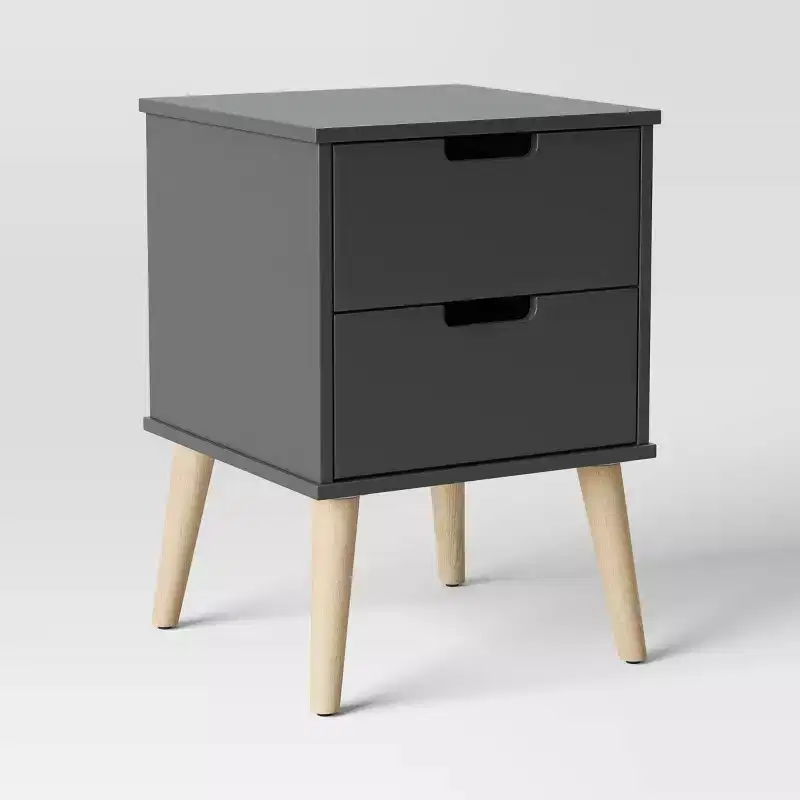 Modern Kids Nightstand in Dark Gray with Two Drawers and Integrated Handles