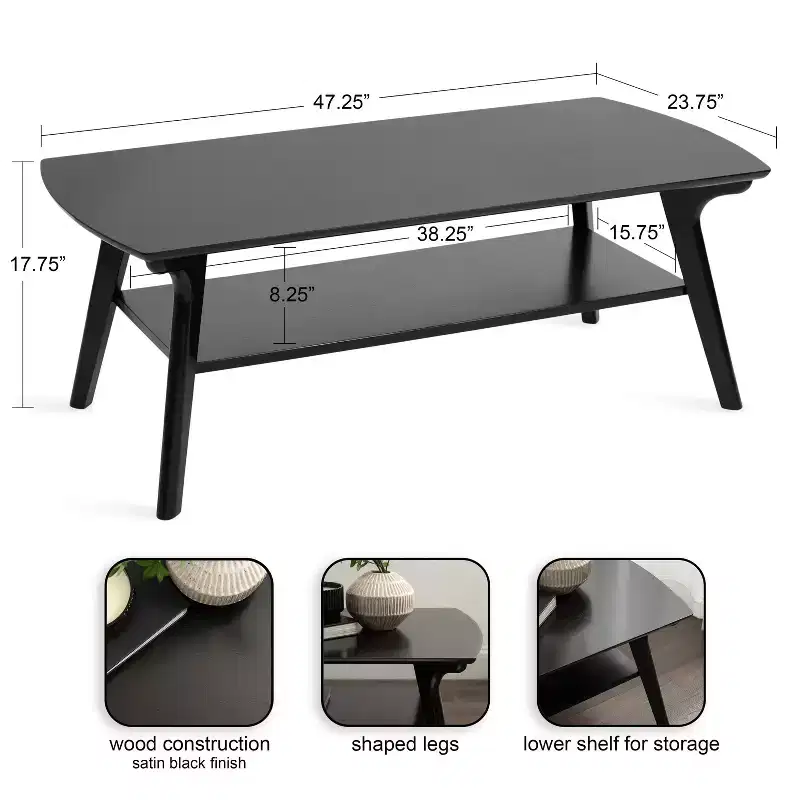 Wood Coffee Table, 48x24x18, Black