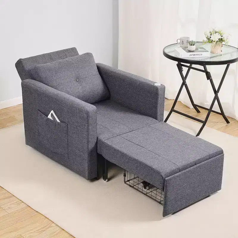 VEVOR Sleeper Sofa Bed, Convertible Sleeper Bed with Side Pocket, Pillow, Armrest and Desk Board, 5 Adjustable Angles Backrest, Gray