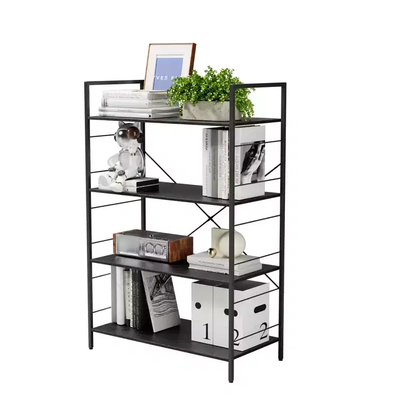 Large Bookcase with Steel Frame,4-Tier Tall Bookshelf, 29.53 x 14.4 x 44.9 Inches, Industrial Style,Book Shelf for Living Room, Home Office, Study