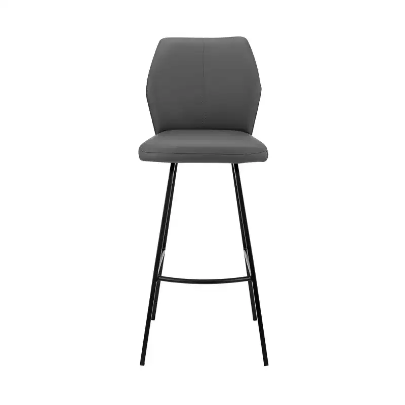 HomeRoots 26 Gray And Black Faux Leather And Iron Counter Height Bar Chair